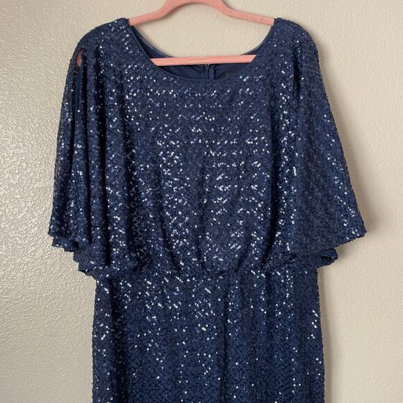 Alex Evenings Dress Womens Size‎ 14 Blue Maxi Sequins Flutter Sleeve Cocktail - Picture 4 of 12